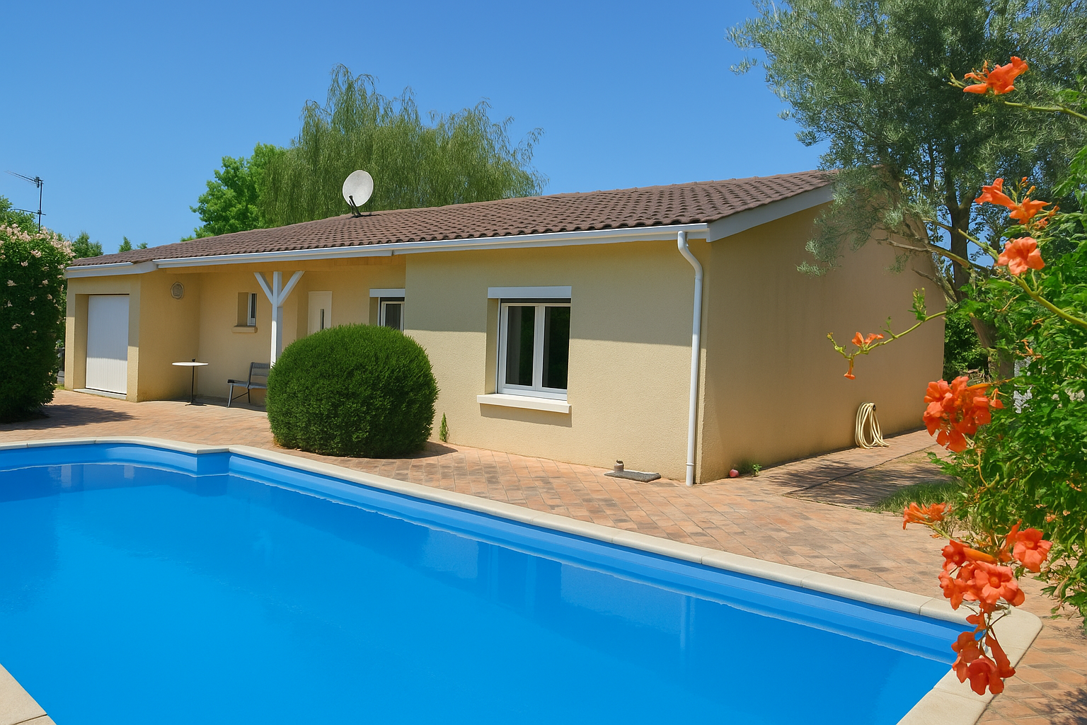 Maison de plain pied avec piscine